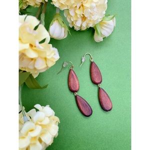 Handmade 60s Style Wood Tiki Teardrop Earrings